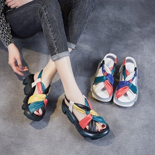 LAASIMI Womens Platform Sandals for Summer Ladies Genuine Leather Wedges Roman Gladiator Shoes Woman Wild Retro Beach Footwear