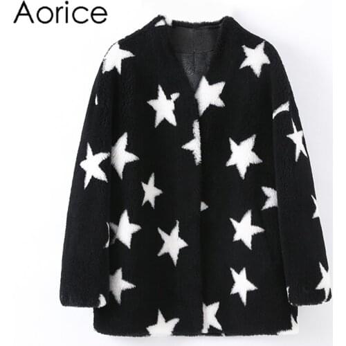 Aorice Winter Women Wool Fur Coat Sheep Shearing Jacket Coats Lady Female Warm Jackets Parka CT129
