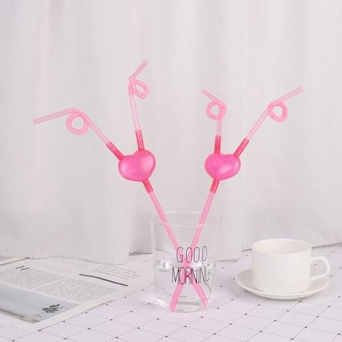 1pc Love Heart Double Straw Unique Flexible Drinking Tube Straws Bar Accessories