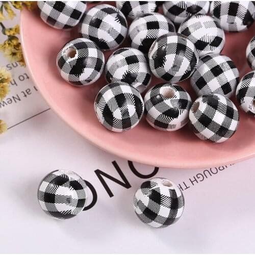 20pcs Houndstooth Round Natural Wooden Beads 1.6mm Eco-Friendly wood Loose Plaid beads for Jewelry making bracelet craft DIY