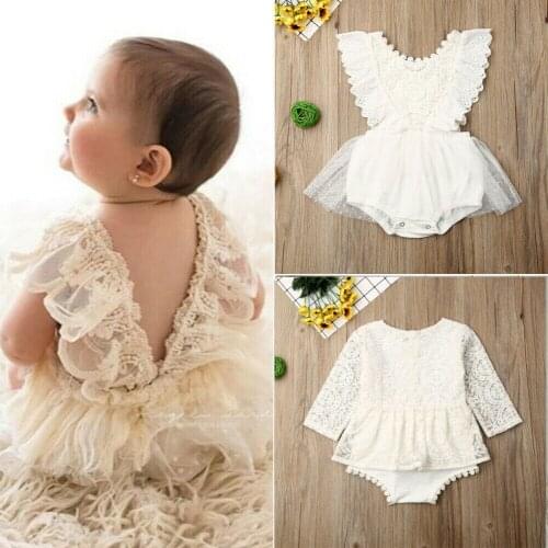 2020 Baby Bodysuit Summer Clothing Newborn Baby Girl Clothes White Lace Solid Tutu Dress Jumpsuit Body suit Outfits 0-24Months