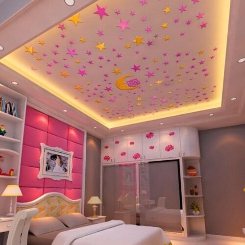 Stars The Moon Owl Star Shape 3D Acrylic Wall Stickers Living Room Bed Room Ceiling Mirror Wall Sticker Home Decoration