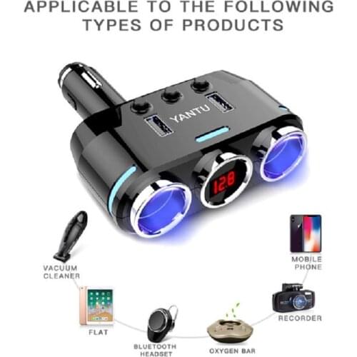 12V Car Socket Car Charger Dual USB Cigarette lighter Splitter Voltage Display Cigarette lighter Socket Auto Interior Electronic