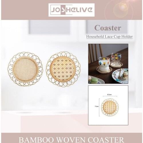 Handmade Bamboo Woven Coaster Coffee Shop Homestay Simple Style Home Lace Cup Holder Decoration Accessories Home Lace Cup Holde
