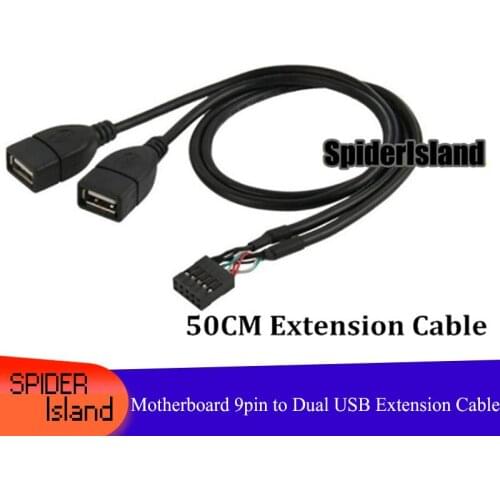 Free Shipping 1PCS Dual USB Extension Cable 50cm Motherboard 9Pin to Dual USB 2.0 Extension Cable Black
