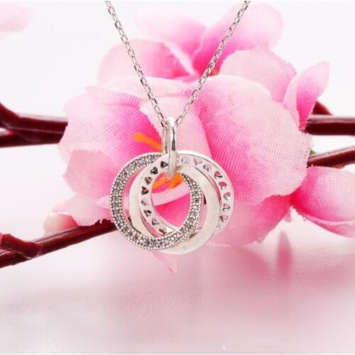 Bewill S925 Sterling Silver Pendant Three Rings Heart-shaped Charm String Ornaments Fashion Diy Charms