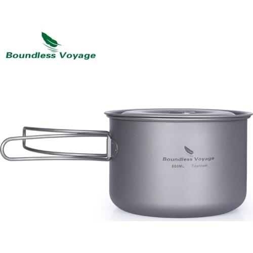 Boundless Voyage Titanium Pot Ultralight Camping Cup Bowl with Folding Handle Outdoor Cookware 800ml Cooking kit