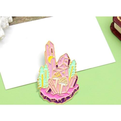 Pink Magic Crystal Enamel Pin Brooch Forest Jungle Seal up moon Mushroom Brooches Pins Fashion Jewelry Clothes Wholesale Sales
