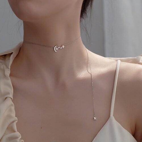 Utimtree Shiny Cubic Zircon Five Star Long Chain Tassel Necklace 925 Silver Clavicle Chain Necklace Choker For Women Jewelry
