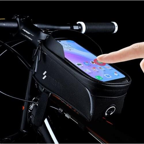 Below 6.5 inches Phone Pouch Waterproof Bike Hard Shell Front Frame Bag Bicycle Top Tube Touchscreen Bag MTB Pack Accessories