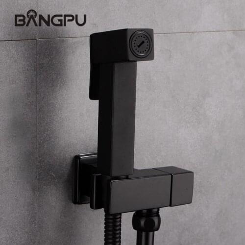 BANGPU Black Bidet Bathroom Faucet Wall Mounted Bidet Shower Sprayer Brass Handheld Bidet Faucet Toilet Bidet Sprayer Set