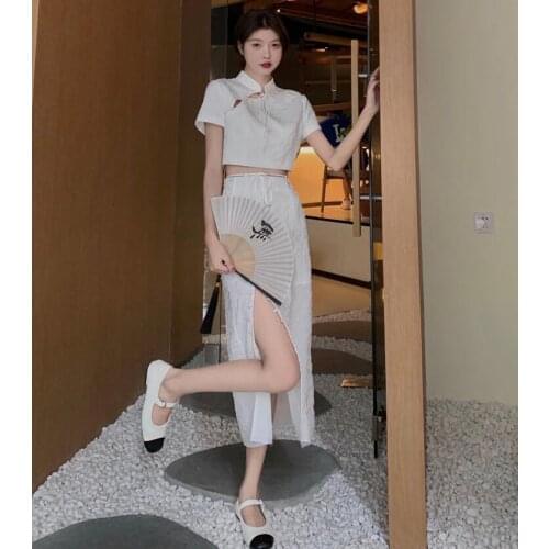 2021 chinese mandarin collar elegant qipao 2 piece sexy qipao cheongsam chiffon vintage women qipao cheongsam oriental dress