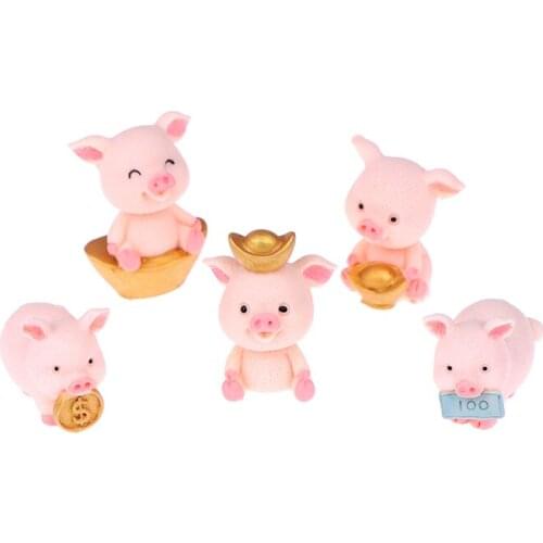 Cute Pig Gold Ingot Family Animal Model Figurine Home Decor Statue Resin Craft Figure Miniature Decoration Accessories
