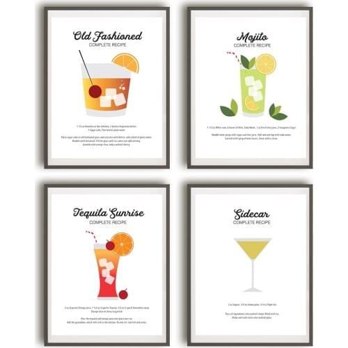 Cocktail Wall Art Prints Classic Cocktails Alcohol Poster Kitchen Wall Art Canvas Painting Pictures Mix Drinks Gift Bar Decor