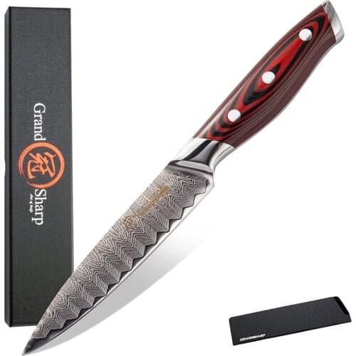 GRANDSHARP Damascus Kitchen Knife 5 Inch Utility Knife VG10 Japanese Damascus Steel Chef Knife 67 Layers Damascus Steel Japanese