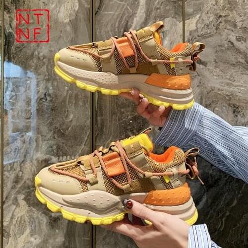 Non Slip Platform Female Running Sneakers Womens Sports Shoes Women Sport Sneakers Brown Orange Yellow Tennis Walking GMB-1711