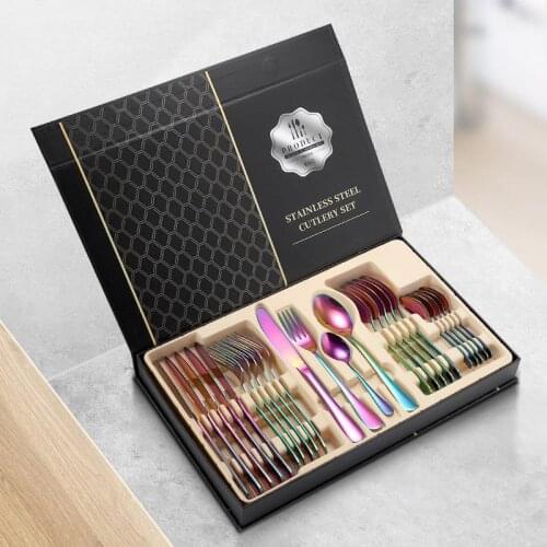 2021 New 24-piece Set Of Golden Stainless Steel Steak Western Cutlery Cutlery Western-style Gift Set Gift Box