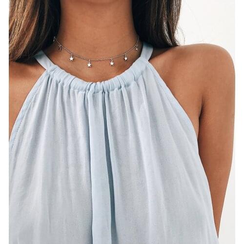 New Gold Star Pendant Necklace Star Tassel Choker Necklaces Simple Ladies Pentagon-Star Collares Jewelry Gifts Dropshipping