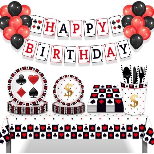 Poker Game Winning Money USD Magician Welcome To Las Vegas Theme Disposable Tableware Sets for Happy Birthday Party Decoration