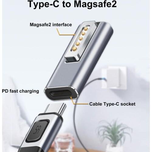 Portable LED Aluminum Alloy PD Fast Charging Conversion Type-c To Magsafe2 Adapter For Macbook Air/pro Laptop Smart Phone 20V/5A