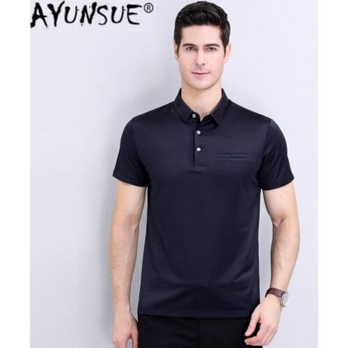 QYLVAWOY 100%Silk Shirt Men Clothes 2020 Summer Polo Shirts Lapel Shirt Solid Color Polo Shirts Short Sleeve Shirt WLP0082