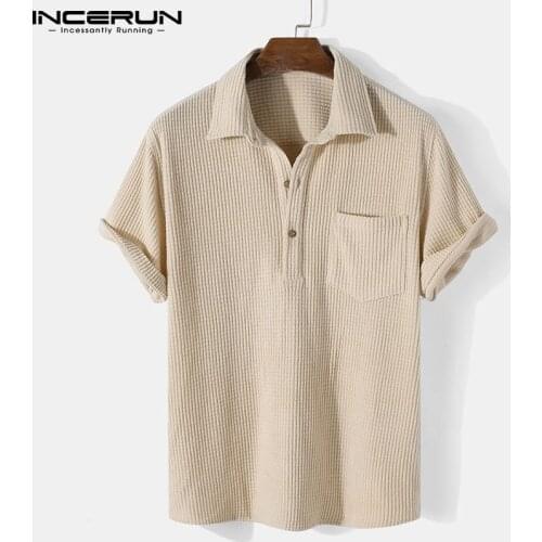 Summer Men Shirt Turn Down Collar Short Sleeve Solid Color Casual Men Clothing Harajuku Streetwear Pockets 2021 Camisas INCERUN