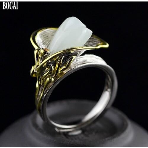 S925 silver jewelry Ruili orchid lady opening Hetian stone ring