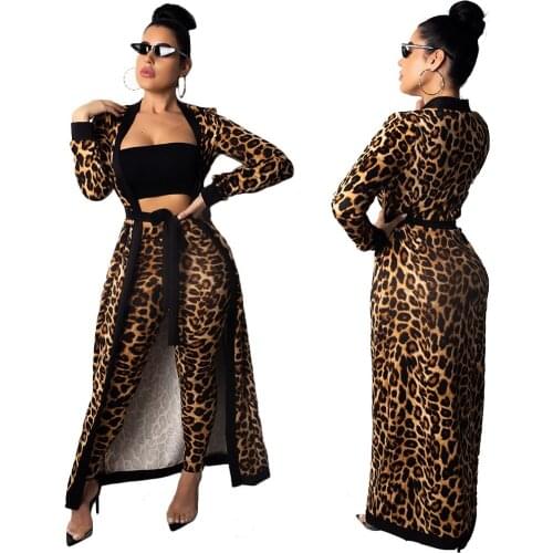 Sexy leopard print long sleeve jumpsuit women plus size four-piece jumpsuit jumpsuit women fall vintage jumpsuit whole