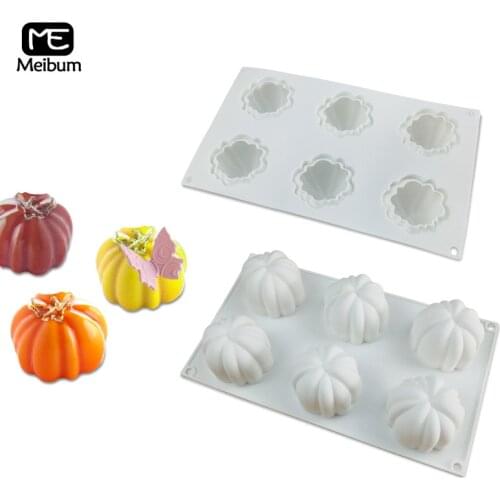 Meibum 6 Cavity Pumpkin Shape Silicone Mold DIY Dessert Chocolate Mould Cheese Mousse Cake Modle Pastry Baking Decorating Tools