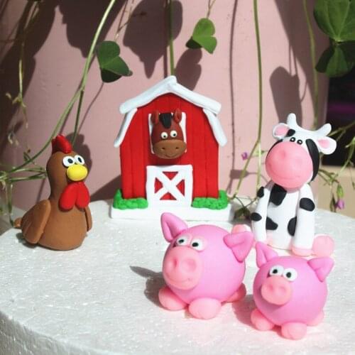 Cake Topper Farm Theme Birthday Party Cake Decoration Farm Animal Cupcake Cow House pig chicken Holiday Home Kids Supplies