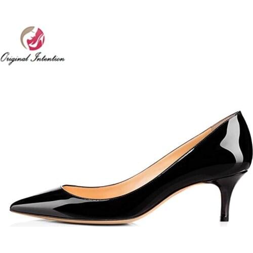 Original Intention New Fashion Women Pumps Shoes Low Heels Patent Leather Pumps Ladies Pointed Toe Career Shoes Multi Colors