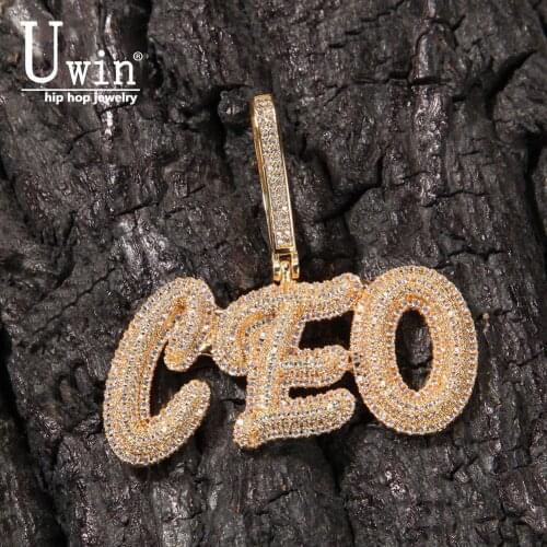 Uwin Custom Brush Cursive Letter Pendant Bubble Iced Out Cubic Zirconia Characters Fashion Hip Hop Jewelry