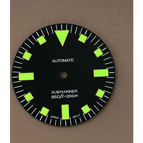 For NH35/NH36 Movement 28.5MM Green Luminous Watch Dial Retro 007 Modified