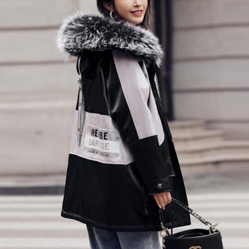 2021 Winter Fashion New Parka Women Color Matching Hooded Bright Face Fur Coat Rabbit Fur Liner Real Fur Collar Outerwear Female