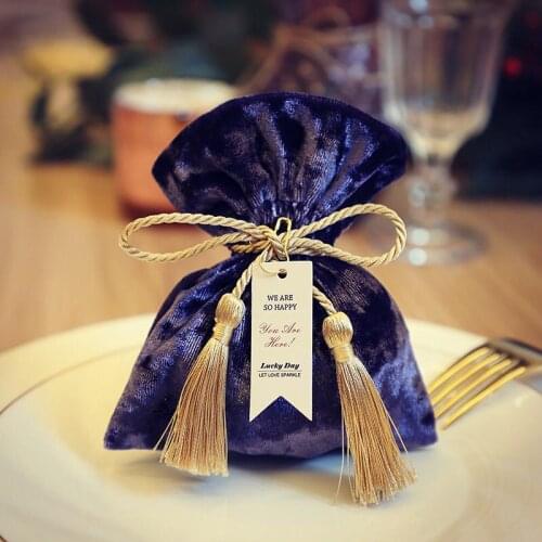 Custom name Gold velvet Anniversary Birthday favour candy packaging wedding party favor bags gift bag
