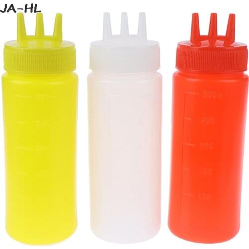 1PCS 3 Holes Squeeze Bottle Sauce Vinegar Oil Ketchup Gravy Cruet Condiment Dispenser Hot Sale