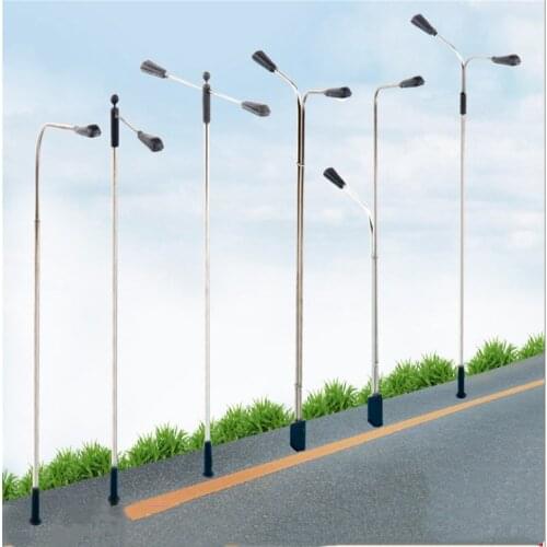 10 Pcs 1/100 Model LED Street White Lamp Lighting Single Double Head Train Layout Landscape