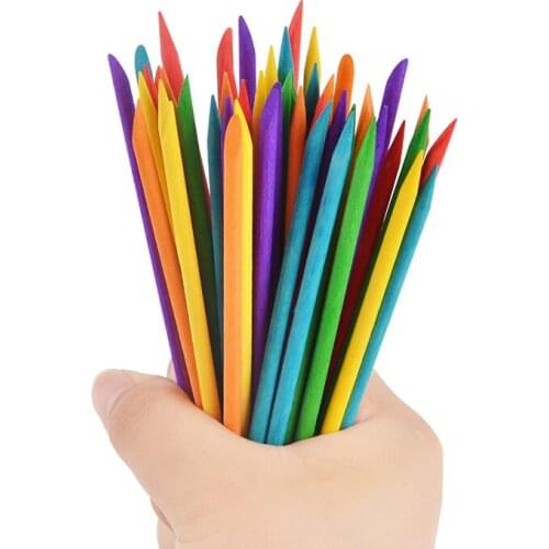 100PCS New Colorful Wood Sticks For Cuticle Pusher Cuticle Remove Tool Forks