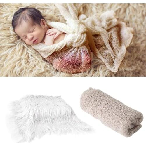 2pcs Newborn Photography Props Baby Blanket Photography Wrap Shaggy Area Rug P31B