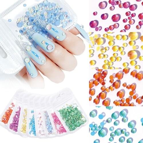 300Pcs/Pack Mermaid Pearl Crystal Nail Art Rhinestones Mixed Color Size Shiny Beads 3D Nails Decoration Manicure Accessories