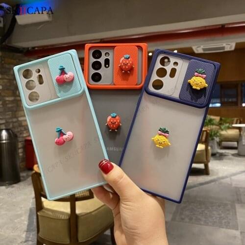 3D Cartoon Slide Camera Lens Protective Cover for Samsung Quantum 2 A82 Note 20 Ultra S21 S20 Plus F62 M62 Matte Shockproof Case