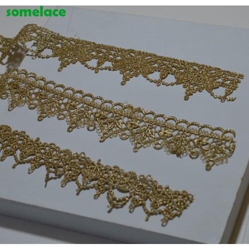 5YDS/LOT 3.5CM～4cm Wedding Dress Fluorescent Lace Applique Gold Thread Wavy-type Venice Lace Accessories Trim 2020606SOMELACE
