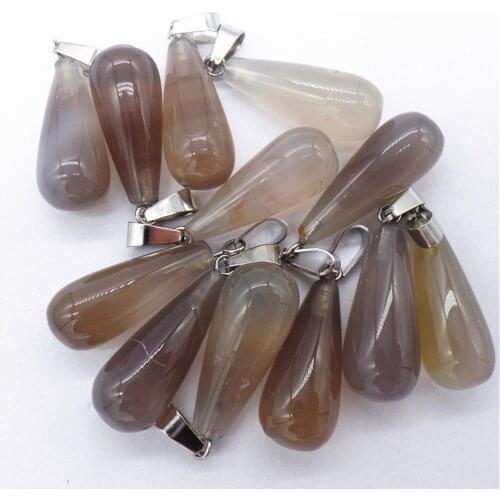 50Pcs 25x10mm Wholesale Natural Gray Agate Teardrop Pendant Bead DIY Earrings Handmade Jewelry Accessories S675