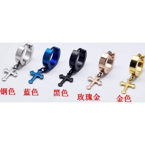 Free shipping 4mm mix 5 colors 50pcs body piercing jewelry mix lots fake ear plugs men punk earrings with cross dangle