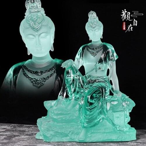 Avalokitesvara Colored Glaze Buddha figurines for interior Home living room decoration Buddha hall temple enshrined placed