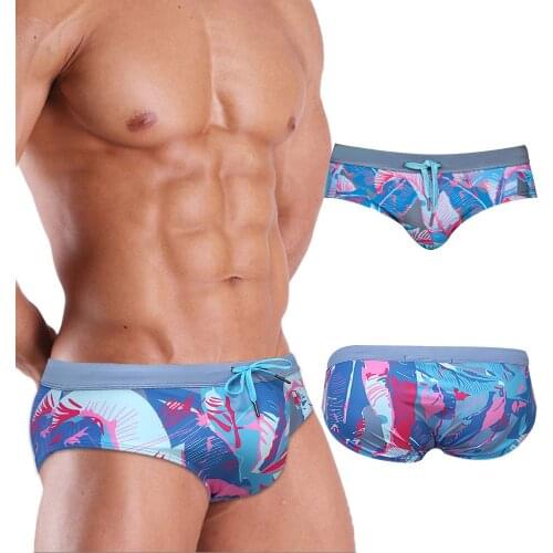 Colorful With Cup Swimwear Men Plant Print Men Swimwear New Briefs Mens Swimming Trunks Fashion Men Swimming Trunks For Bathing