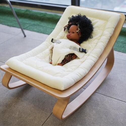 XIHATOY Baby Rocking Chair in Beech Wood Baby Cushion Wooden Chair Organic Baby Bed Modern Baby Toys sleeping artifact Comfort