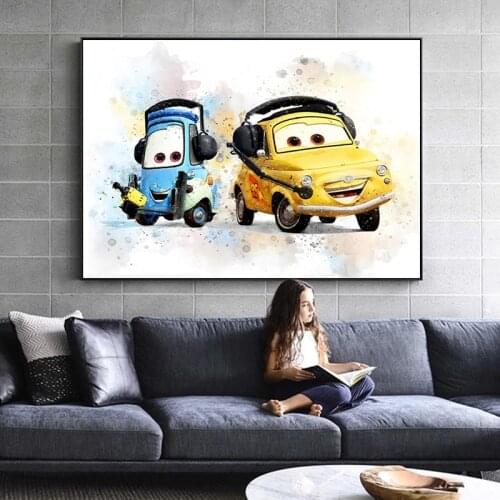 Disney Pixar Cars Canvas Paintings Anime Cartoon Posters and watercolor Prints Wall Art Picture for living room Home Decoration