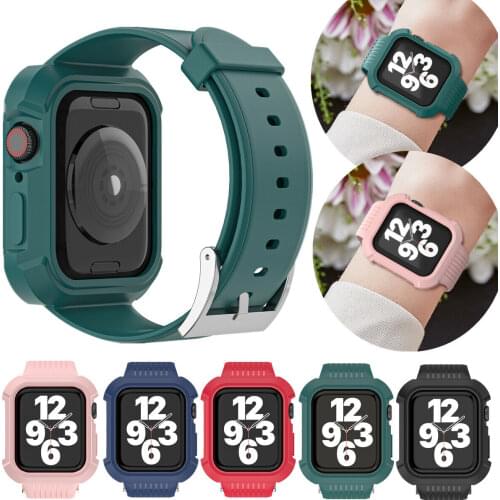 For Apple Watch Series 6 5 4 3 2 1 SE Tough Armor Soft TPU Protect Case Band Wrist Strap Cover