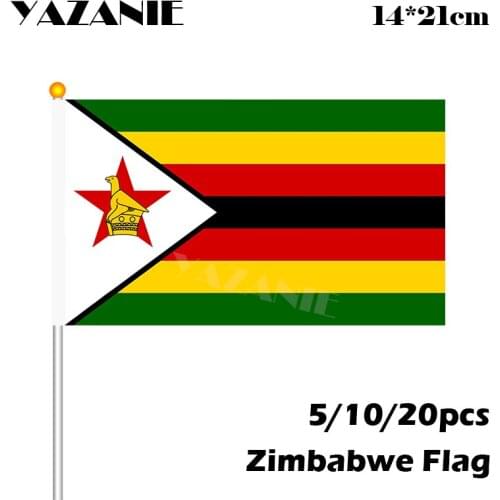 YAZANIE 14*21cm 5/10/20pcs 2018 Small Zimbabwe Flag World Countries National Flag with Pole Handing Flag for Celebration Sports